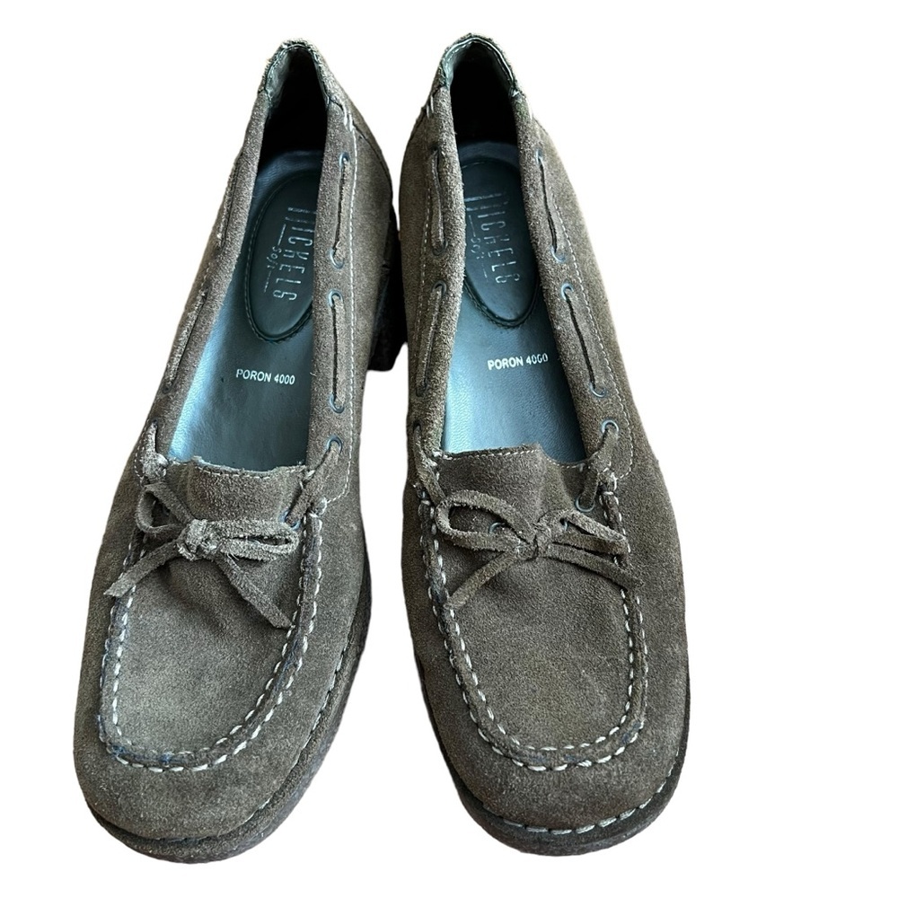 Nickels Suede Bow Flat Moccasins Loafers Women's Size 6.5 Comfort Olive Green